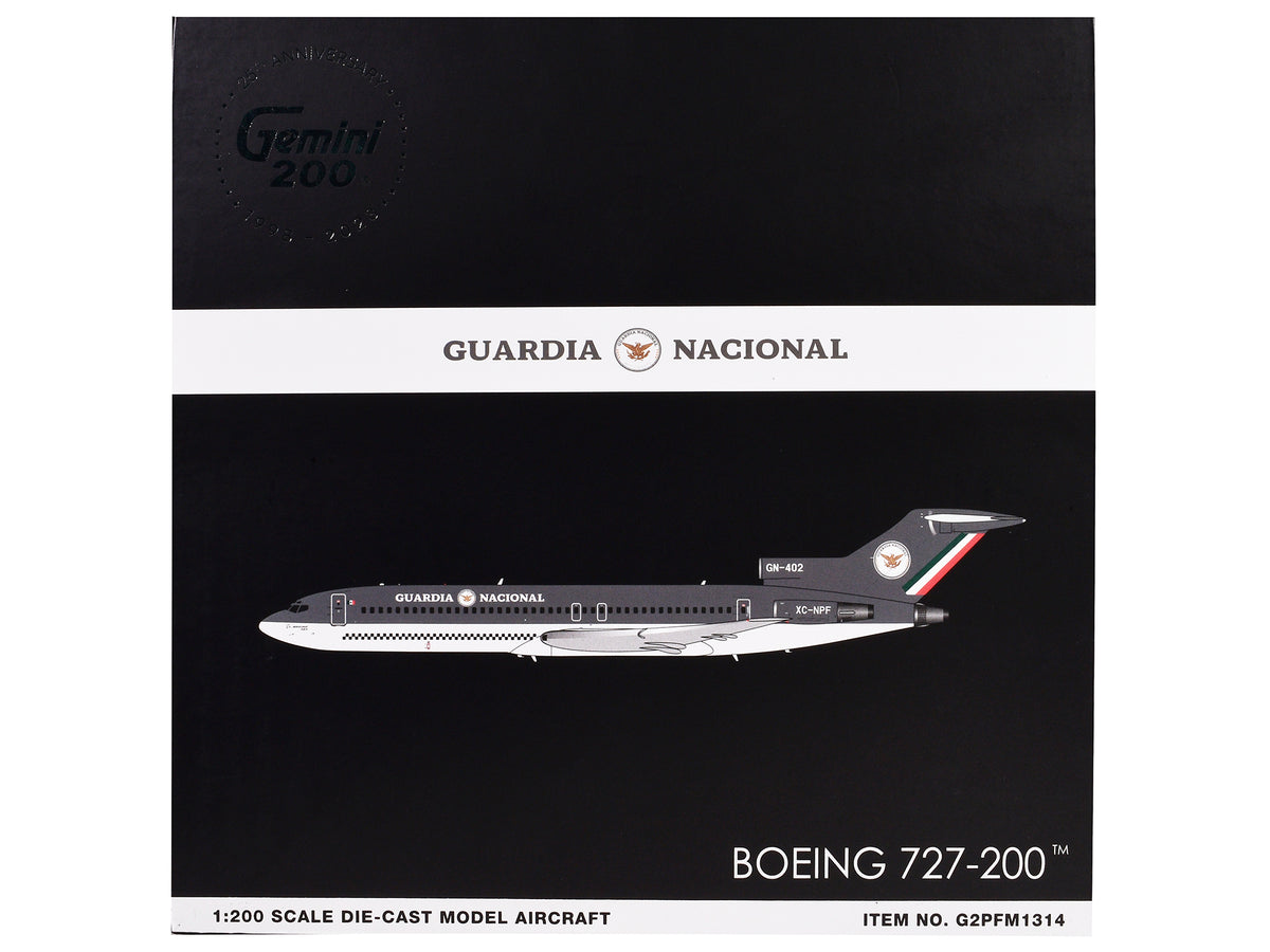 Boeing 727-200 Commercial Aircraft 'Guardia Nacional (Mexican National Guard)' (XC-NPF) Gray and White 'Gemini 200' Series 1/200 Diecast Model Airplane by GeminiJets
