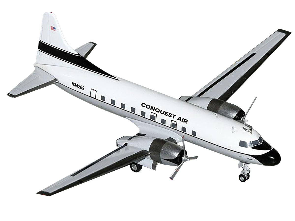 Convair C-131 Commercial Aircraft 'Conquest Air Cargo' (N342GS) White with Black Tail Stripes 'Gemini 200' Series 1/200 Diecast Model Airplane by GeminiJets