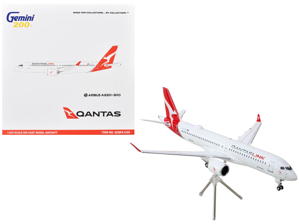 Airbus A220-300 Commercial Aircraft 'QantasLink - Qantas Airways' (VH-4XB) White with Red Tail 'Gemini 200' Series 1/200 Diecast Model Airplane by GeminiJets