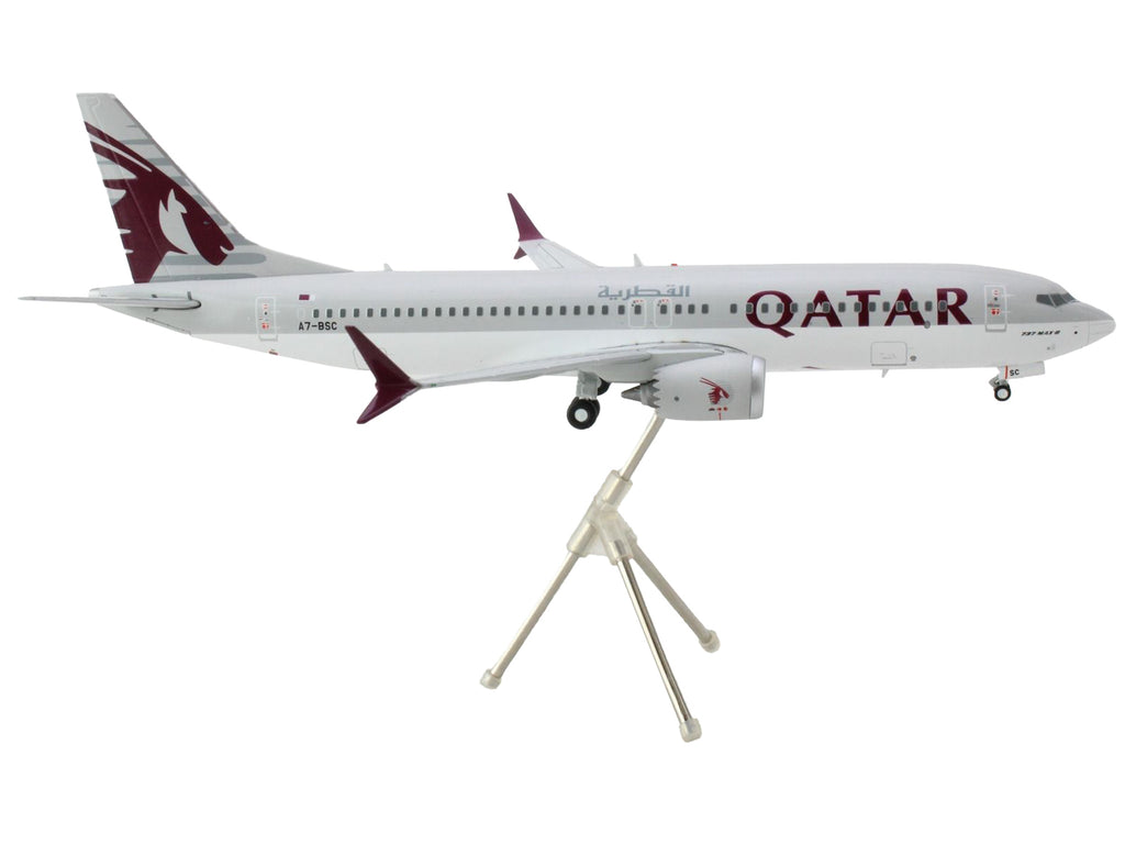 Boeing 737 MAX 8 Commercial Aircraft 'Qatar Airways' Gray and White with Tail Graphics 'Gemini 200' Series 1/200 Diecast Model Airplane by GeminiJets