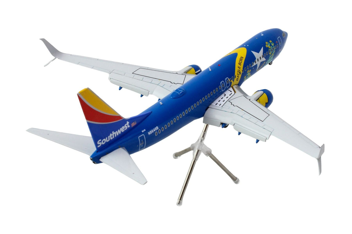 Boeing 737-800 Commercial Aircraft with Flaps Down 'Southwest Airlines - Nevada One' (N8646B) Blue with Tail Stripes 'Gemini 200' Series 1/200 Diecast Model Airplane by GeminiJets