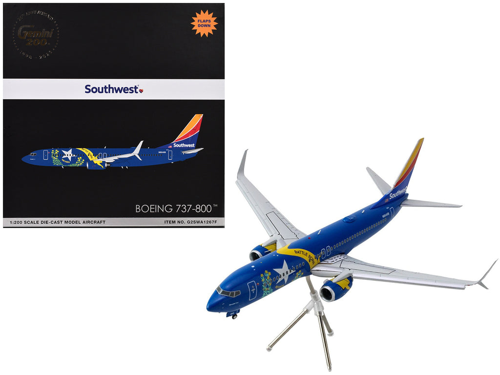 Boeing 737-800 Commercial Aircraft with Flaps Down 'Southwest Airlines - Nevada One' (N8646B) Blue with Tail Stripes 'Gemini 200' Series 1/200 Diecast Model Airplane by GeminiJets