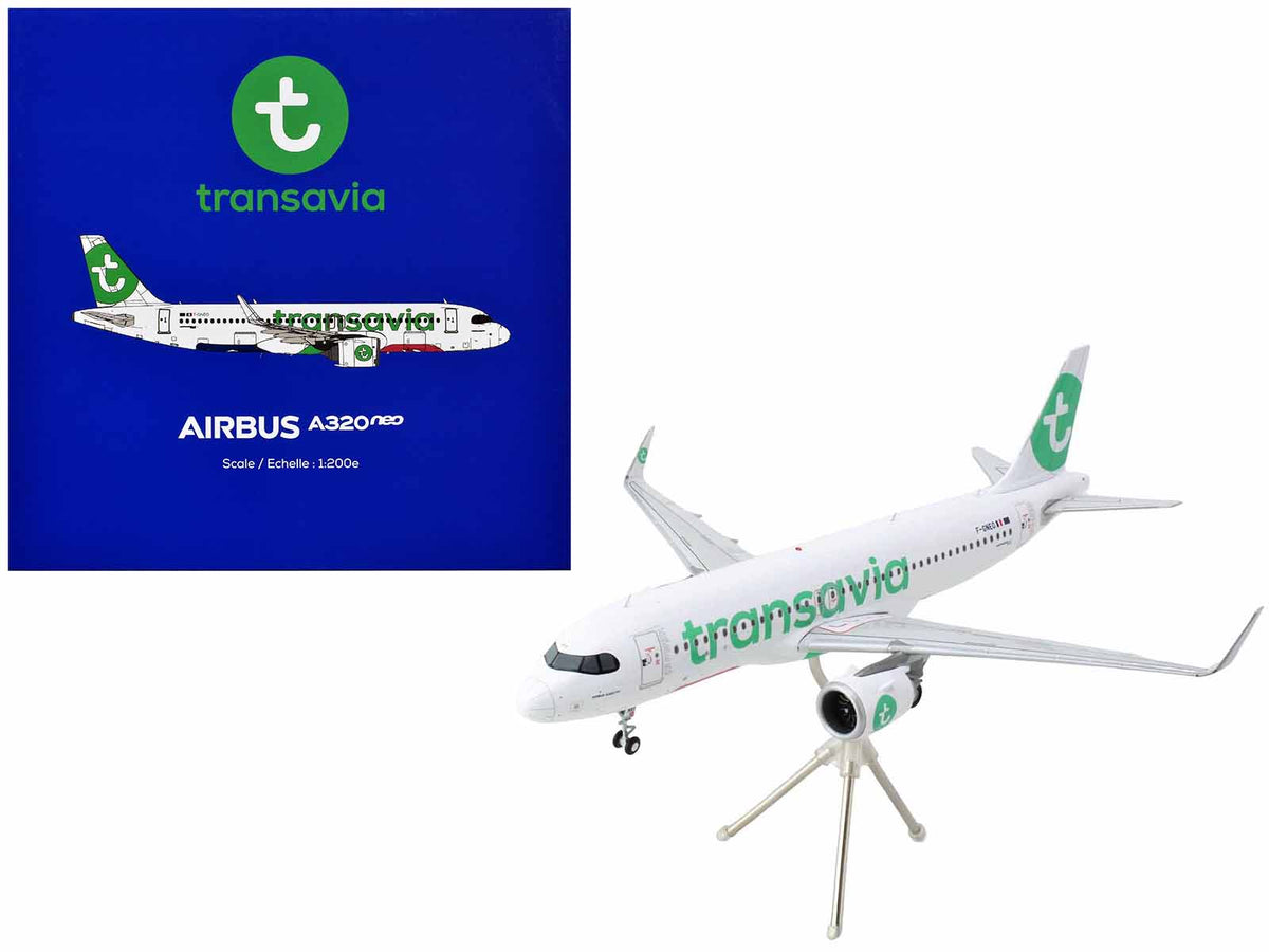 Airbus A320neo Commercial Aircraft 'Transavia Airlines' (F-GNEO) White with Green Tail 'Gemini 200' Series 1/200 Diecast Model Airplane by GeminiJets