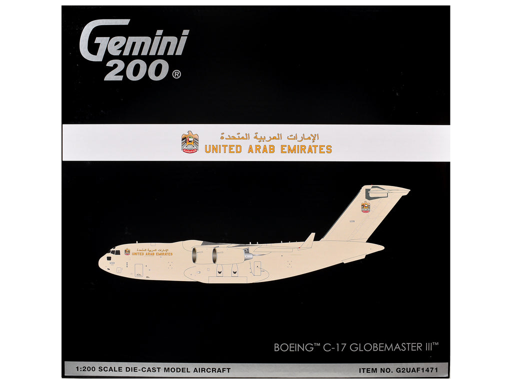 Boeing C-17 Globemaster III Transport Aircraft 'United Arab Emirates Air Force' (1228) Beige 'Gemini 200' 1/200 Diecast Model Airplane by GeminiJets