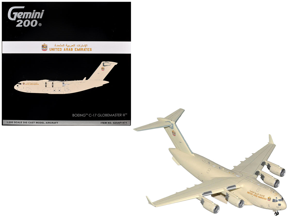 Boeing C-17 Globemaster III Transport Aircraft 'United Arab Emirates Air Force' (1228) Beige 'Gemini 200' 1/200 Diecast Model Airplane by GeminiJets