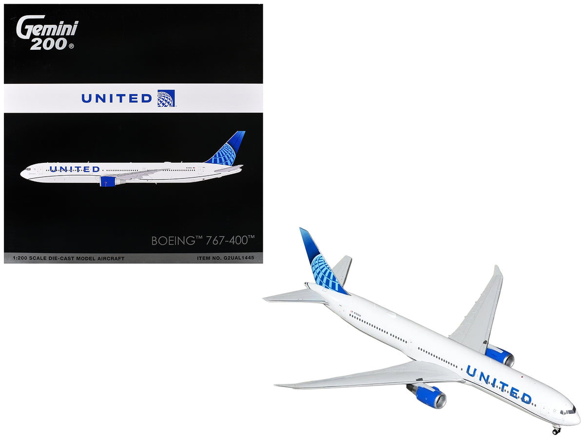 Boeing 767-400 Commercial Aircraft 'United Airlines' (N76064) White with Blue Tail Graphics 'Gemini 200' Series 1/200 Diecast Model Airplane by GeminiJets
