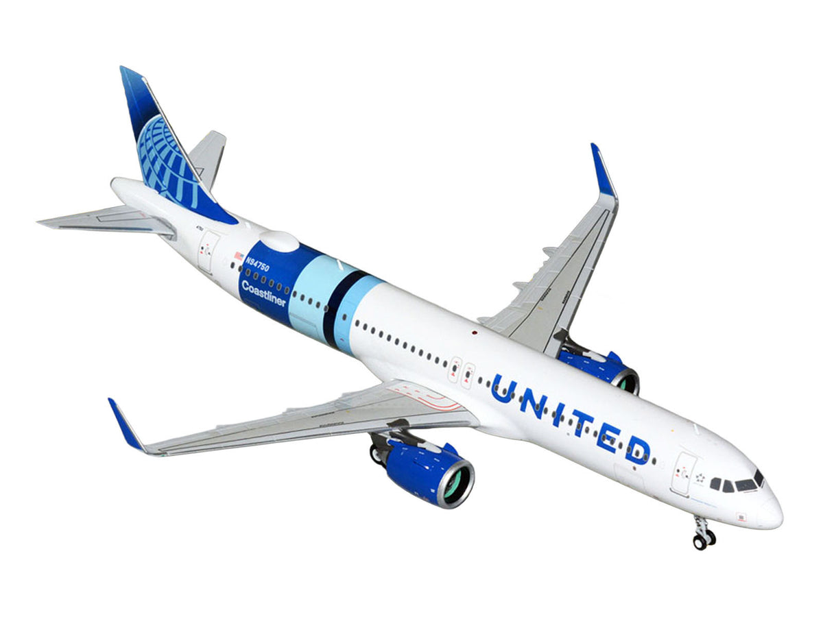 Airbus A321neo Commercial Aircraft 'United Airlines Coastliner' (N94750) White with Blue Stripes 'Gemini 200' Series 1/200 Diecast Model Airplane by GeminiJets