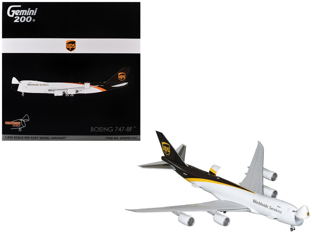 Boeing 747-8F Commercial Aircraft 'UPS Worldwide Services' (N607UP) White with Brown Tail 'Gemini 200 - Interactive Series' Series 1/200 Diecast Model by GeminiJets