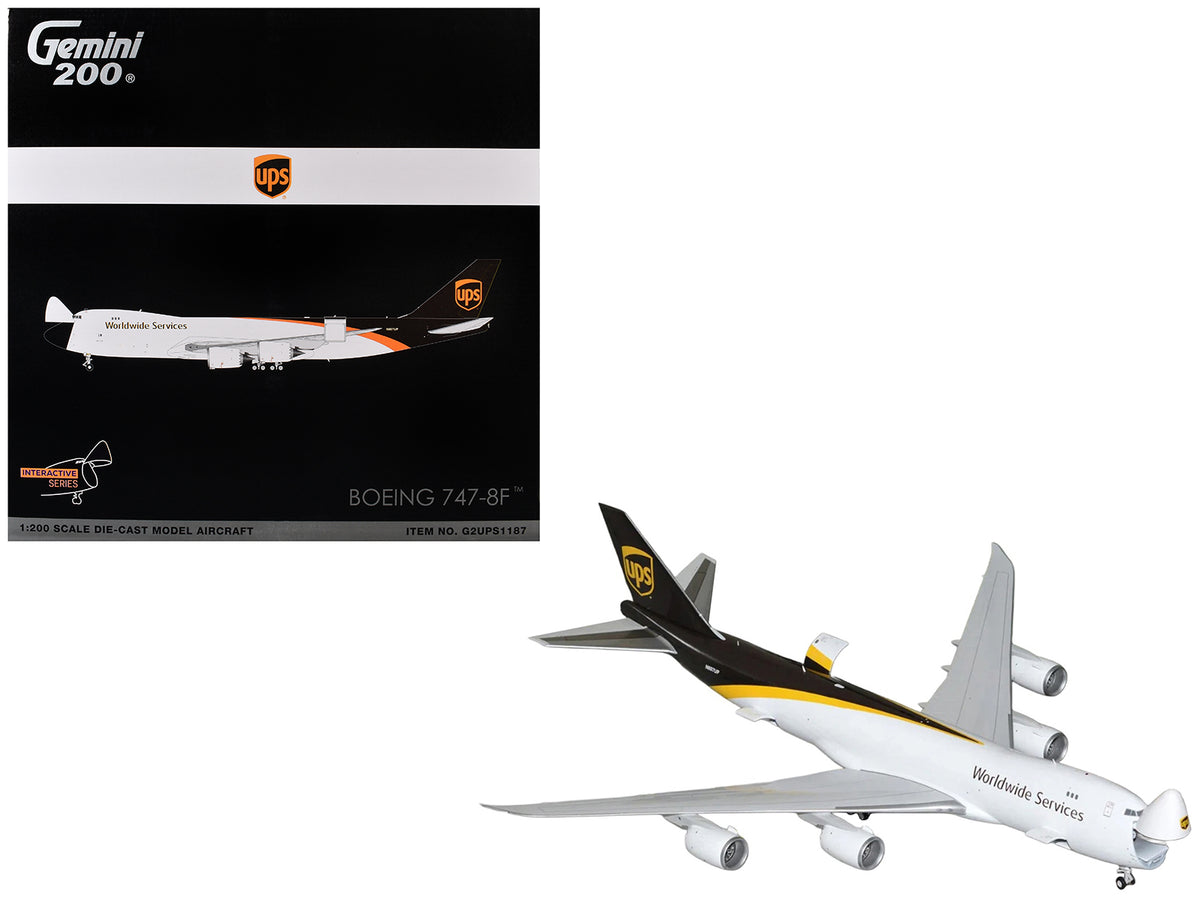 Boeing 747-8F Commercial Aircraft 'UPS Worldwide Services' (N607UP) White with Brown Tail 'Gemini 200 - Interactive Series' Series 1/200 Diecast Model by GeminiJets