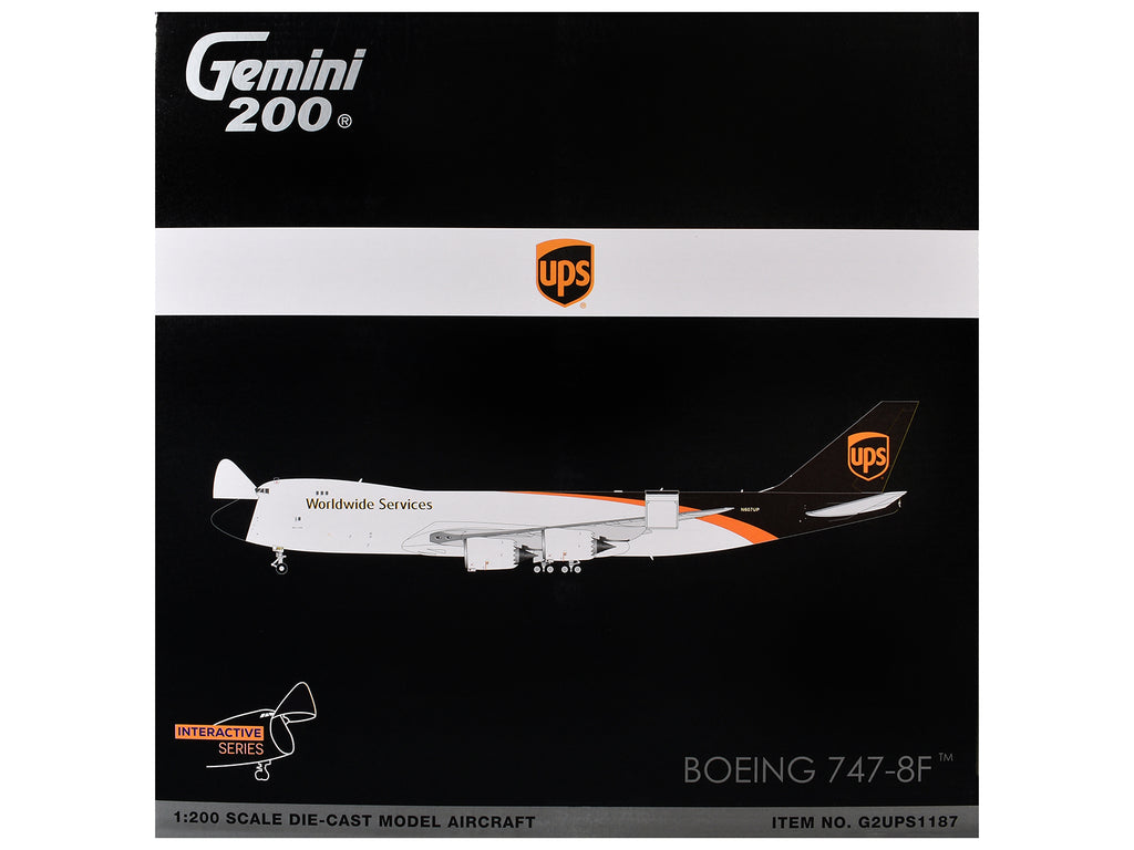 Boeing 747-8F Commercial Aircraft 'UPS Worldwide Services' (N607UP) White with Brown Tail 'Gemini 200 - Interactive Series' Series 1/200 Diecast Model by GeminiJets