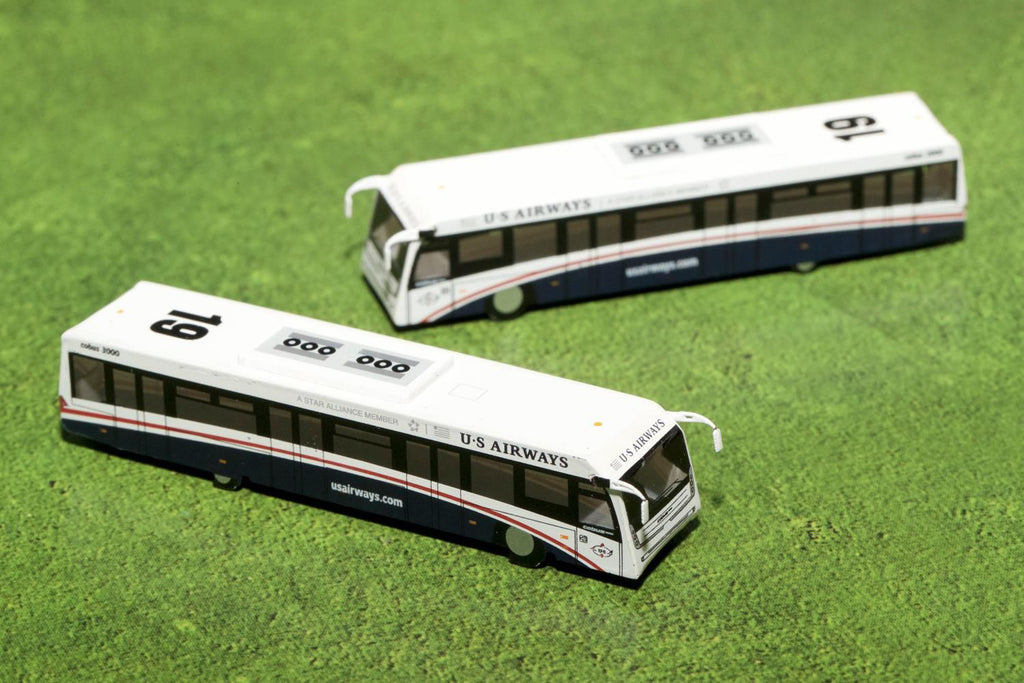 Cobus 3000 Passenger Bus White and Blue 'US Airways Shuttle Bus' 2 Piece Set 'Gemini 200' Series Diecast Models by GeminiJets