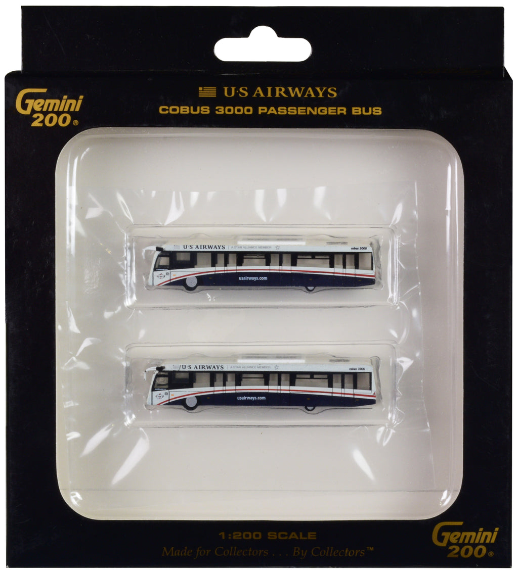 Cobus 3000 Passenger Bus White and Blue 'US Airways Shuttle Bus' 2 Piece Set 'Gemini 200' Series Diecast Models by GeminiJets