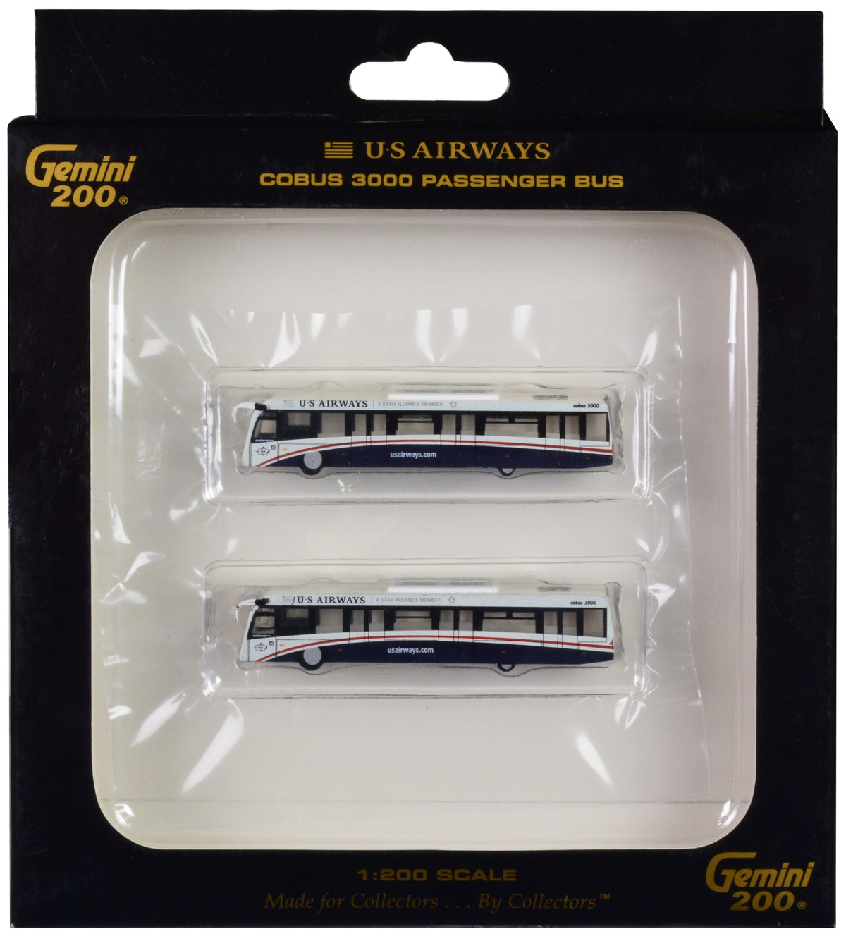 Cobus 3000 Passenger Bus White and Blue 'US Airways Shuttle Bus' 2 Piece Set 'Gemini 200' Series Diecast Models by GeminiJets