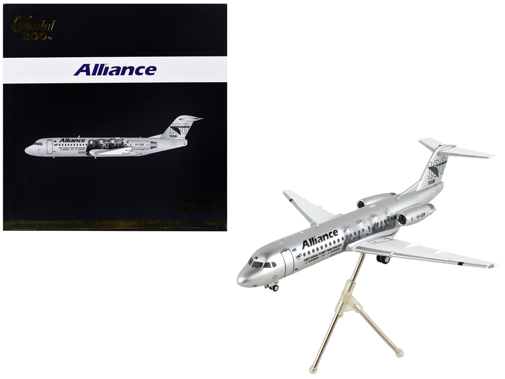 Fokker F70 Commercial Aircraft 'Alliance Airlines - 100 Years First Flight from England' Silver Metallic 'Gemini 200' Series 1/200 Diecast Model Airplane by GeminiJets