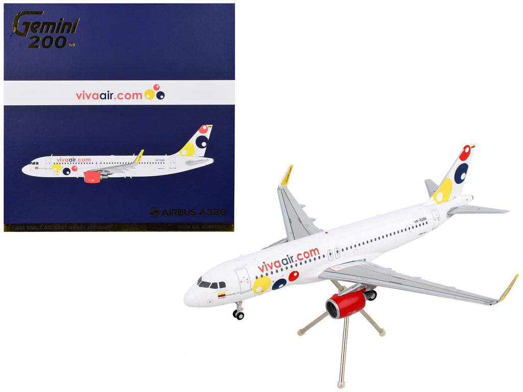 Airbus A320 Commercial Aircraft 'Viva Air' White with Tail Graphics 'Gemini 200' Series 1/200 Diecast Model Airplane by GeminiJets