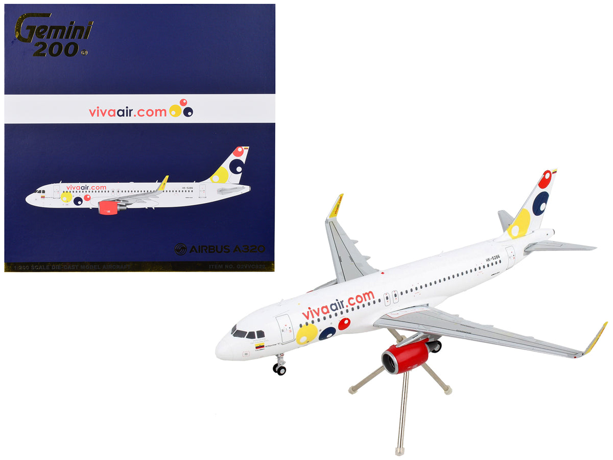 Airbus A320 Commercial Aircraft 'Viva Air' White with Tail Graphics 'Gemini 200' Series 1/200 Diecast Model Airplane by GeminiJets