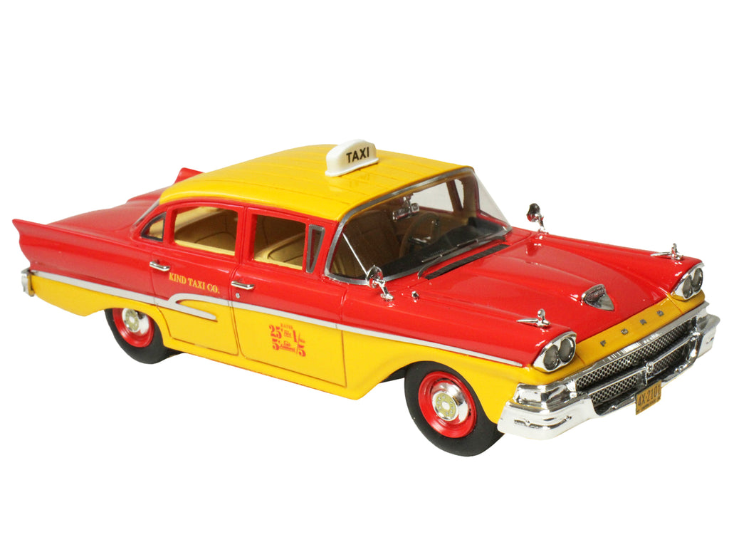 1958 Ford Custom 300 Taxi Cab 'Kind Taxi Co.' Red and Yellow with Yellow Interior Limited Edition to 200 pieces Worldwide 1/43 Model Car by Goldvarg Collection