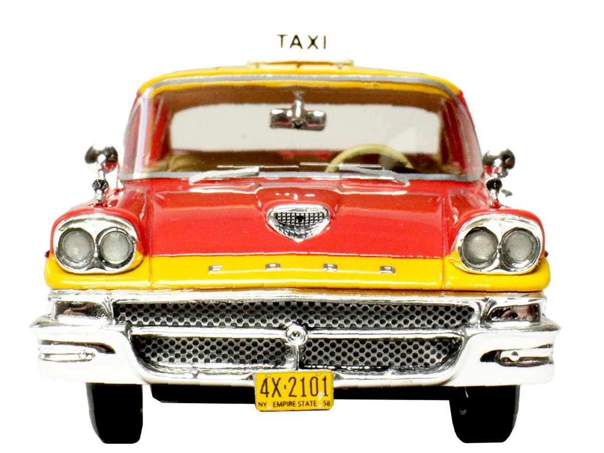1958 Ford Custom 300 Taxi Cab 'Kind Taxi Co.' Red and Yellow with Yellow Interior Limited Edition to 200 pieces Worldwide 1/43 Model Car by Goldvarg Collection