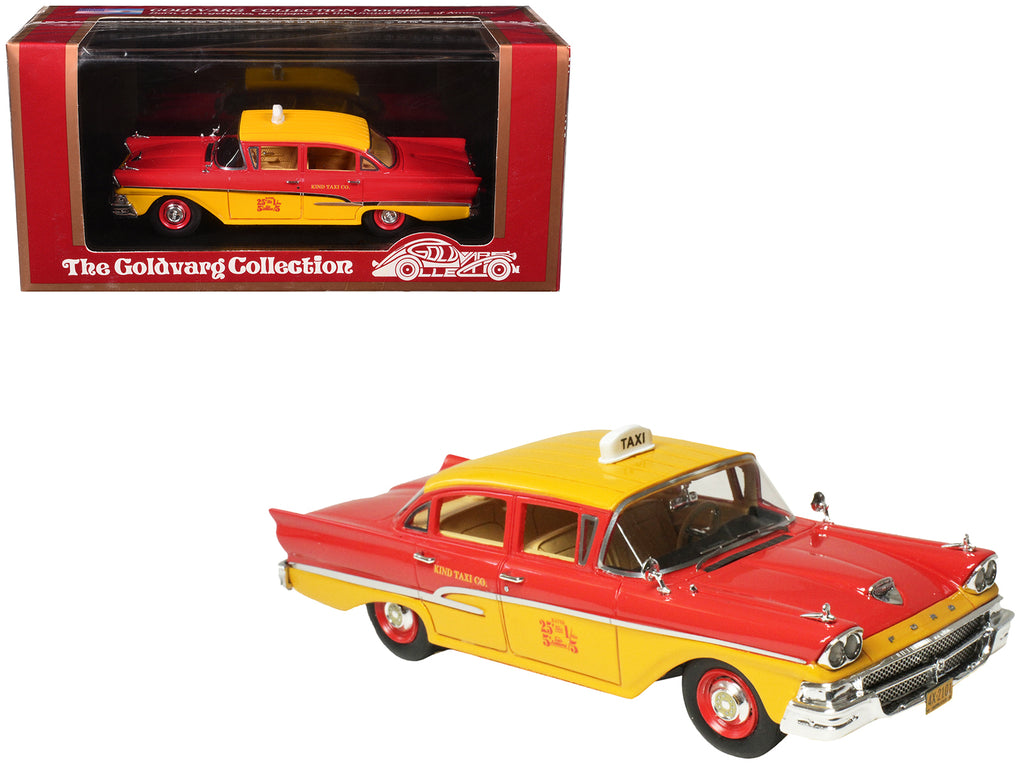 1958 Ford Custom 300 Taxi Cab 'Kind Taxi Co.' Red and Yellow with Yellow Interior Limited Edition to 200 pieces Worldwide 1/43 Model Car by Goldvarg Collection