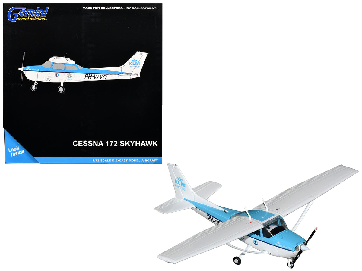 Cessna 172 Skyhawk Aircraft 'KLM Aeroclub' (PH-WVO) Light Blue and White 'Gemini General Aviation' Series 1/72 Diecast Model Airplane by GeminiJets