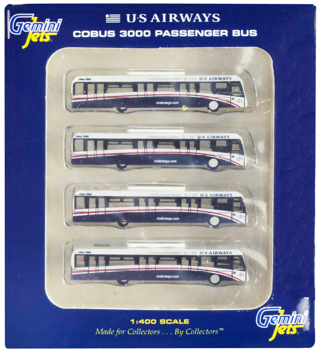 Cobus 3000 Passenger Bus White and Blue 'US Airways Shuttle Bus' 4 Piece Set 1/400 Diecast Models by GeminiJets