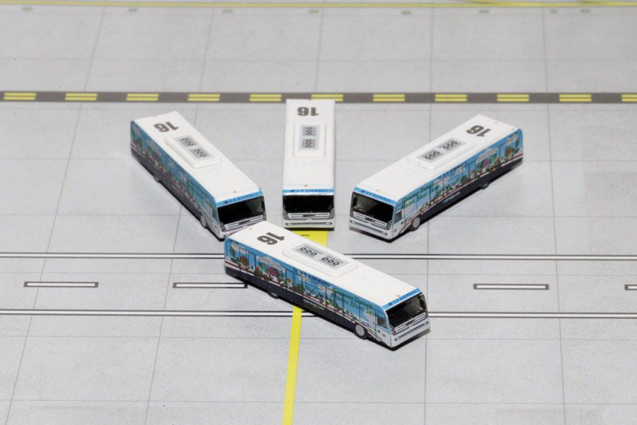 Cobus 3000 Passenger Bus White and Blue with Graphics 'US Airways Shuttle Bus - Greener Transit' 4 Piece Set 1/400 Diecast Models by GeminiJets