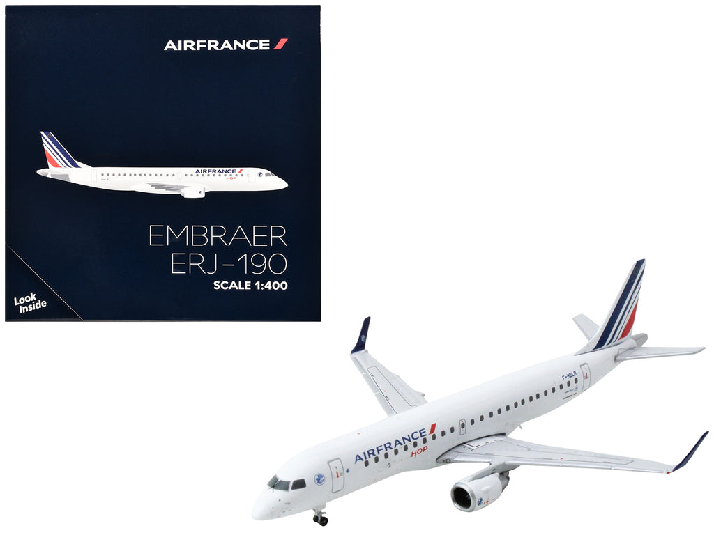Embraer ERJ-190 Commercial Aircraft 'Air France Hop' (F-HBLR) White with Striped Tail 1/400 Diecast Model Airplane by GeminiJets