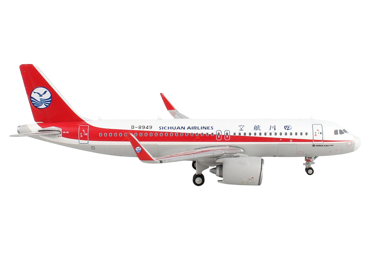 Airbus A320neo Commercial Aircraft 'Sichuan Airlines' White with Red Stripes and Tail 1/400 Diecast Model Airplane by GeminiJets