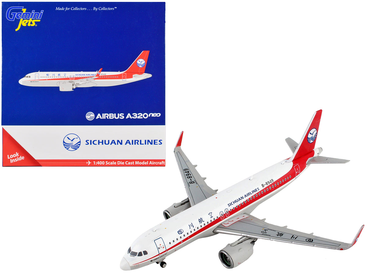Airbus A320neo Commercial Aircraft 'Sichuan Airlines' White with Red Stripes and Tail 1/400 Diecast Model Airplane by GeminiJets
