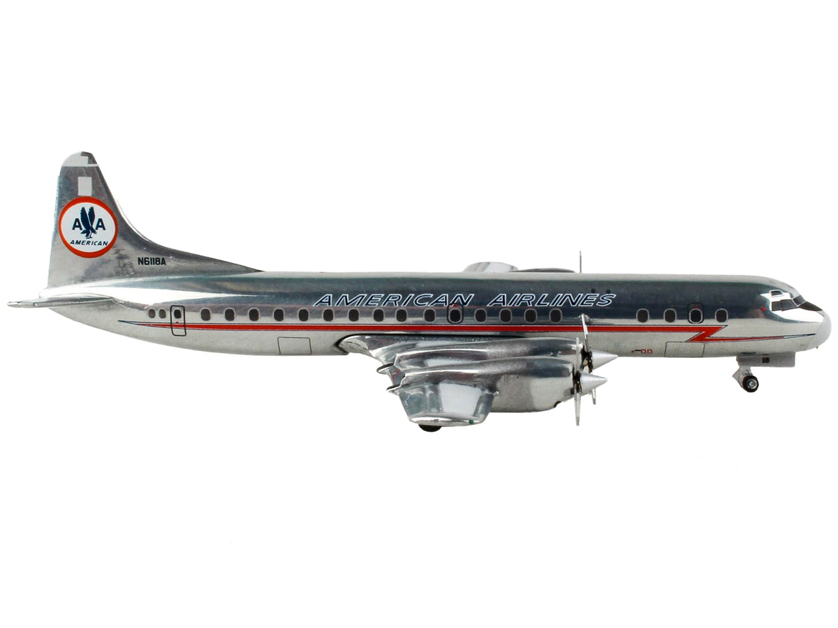 Lockheed L-188 Electra Commercial Aircraft 'American Airlines' Silver with Red Stripes 1/400 Diecast Model Airplane by GeminiJets