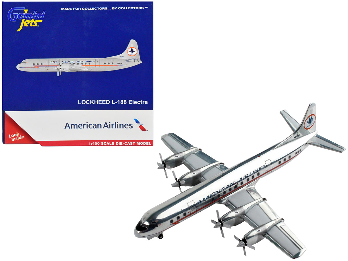 Lockheed L-188 Electra Commercial Aircraft 'American Airlines' Silver with Red Stripes 1/400 Diecast Model Airplane by GeminiJets