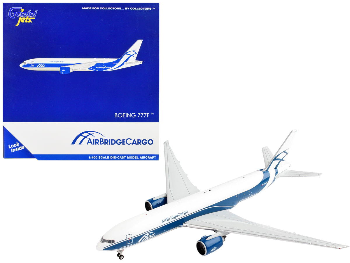 Boeing 777F Commercial Aircraft 'AirBridgeCargo' White with Blue Stripes 1/400 Diecast Model Airplane by GeminiJets