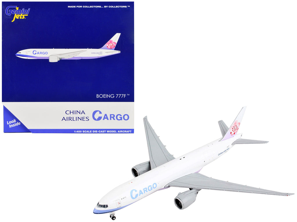 Boeing 777F Commercial Aircraft 'China Airlines Cargo' White with Purple Stripes and Tail 1/400 Diecast Model Airplane by GeminiJets
