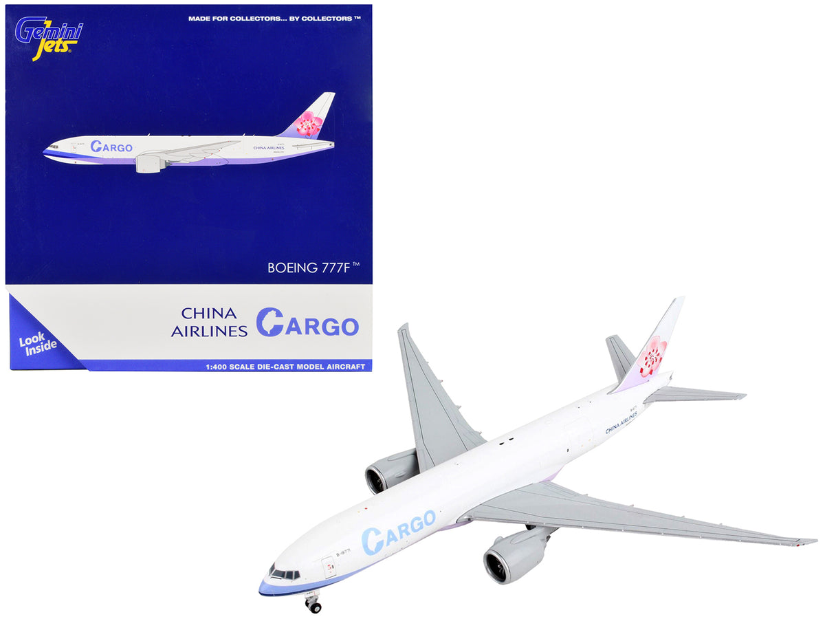 Boeing 777F Commercial Aircraft 'China Airlines Cargo' White with Purple Stripes and Tail 1/400 Diecast Model Airplane by GeminiJets