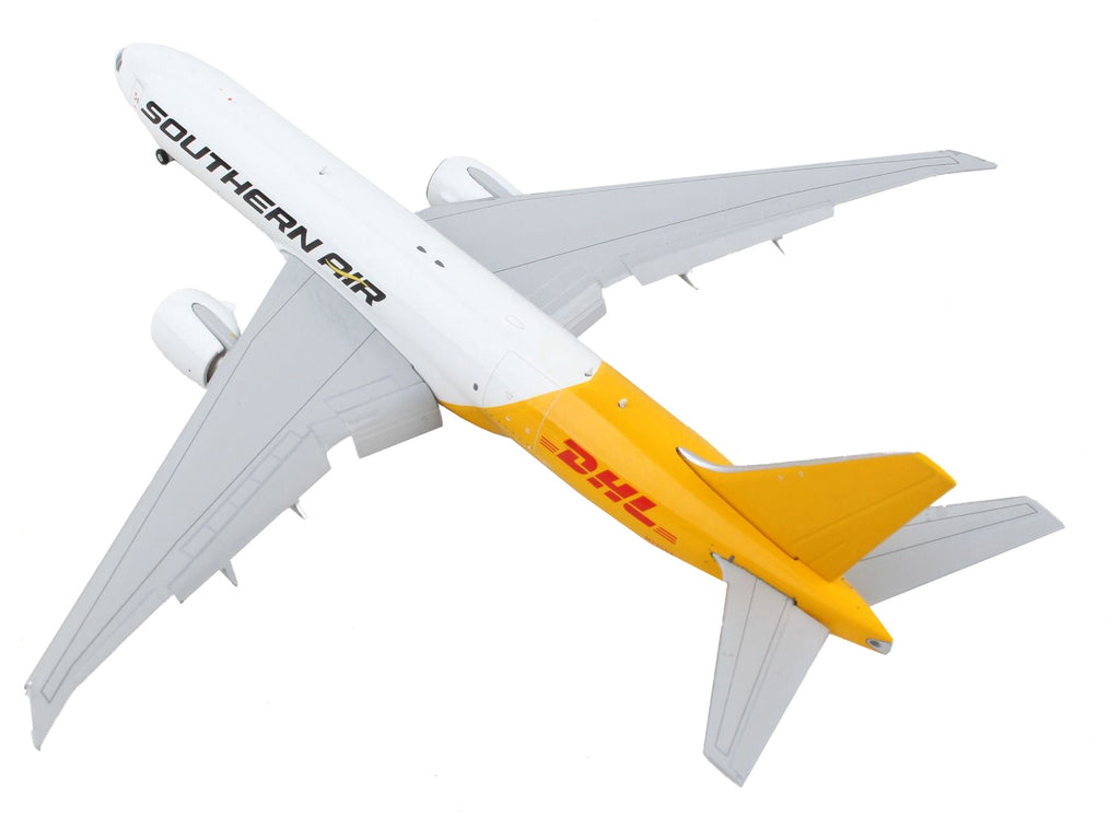 Boeing 777F Commercial Aircraft with Flaps Down 'Southern Air - DHL' White and Yellow 1/400 Diecast Model Airplane by GeminiJets