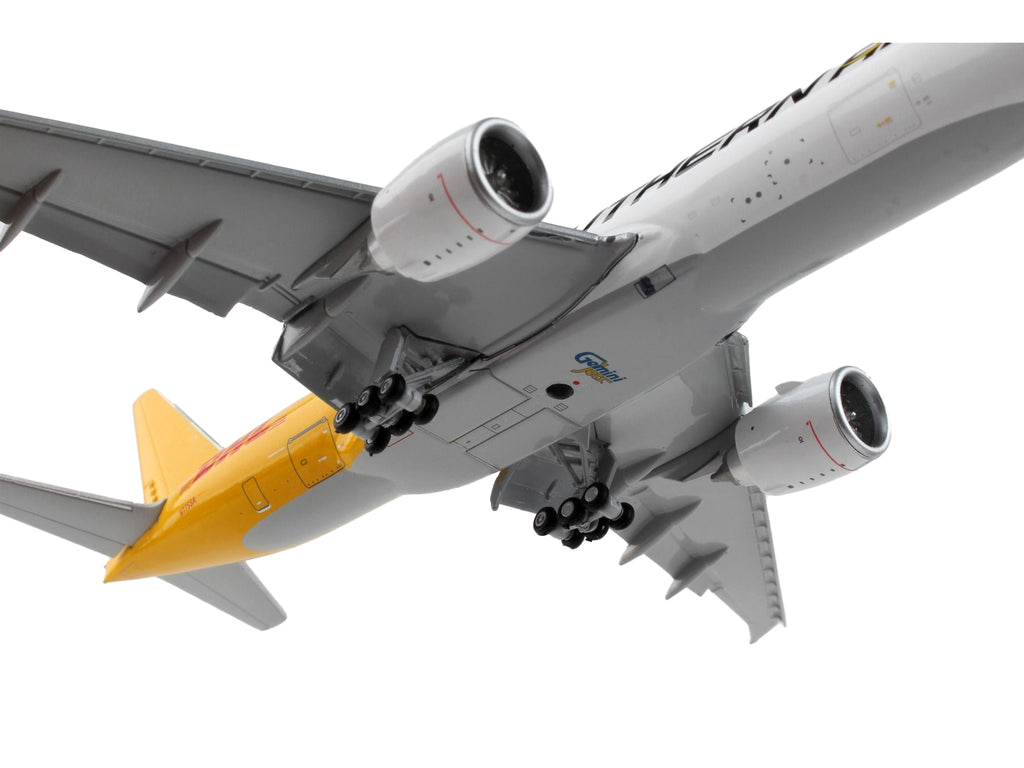 Boeing 777F Commercial Aircraft with Flaps Down 'Southern Air - DHL' White and Yellow 1/400 Diecast Model Airplane by GeminiJets