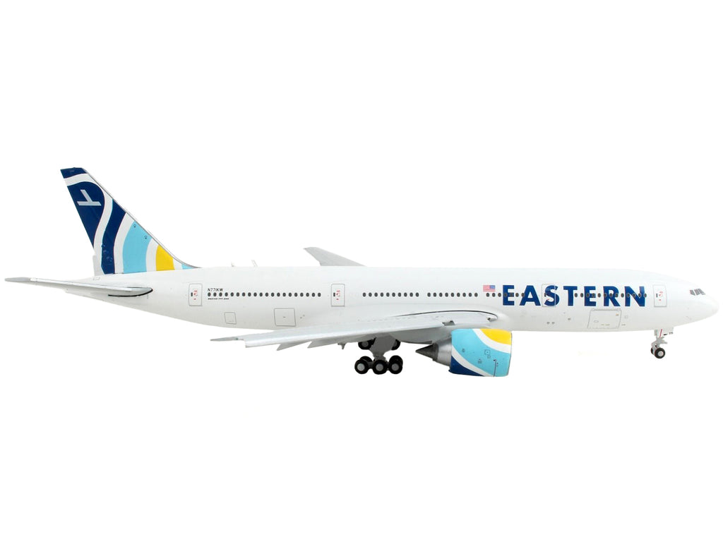 Boeing 777-200ER Commercial Aircraft with Flaps Down 'Eastern Air Lines' White with Striped Tail 1/400 Diecast Model Airplane by GeminiJets