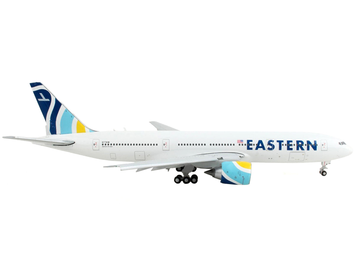 Boeing 777-200ER Commercial Aircraft with Flaps Down 'Eastern Air Lines' White with Striped Tail 1/400 Diecast Model Airplane by GeminiJets