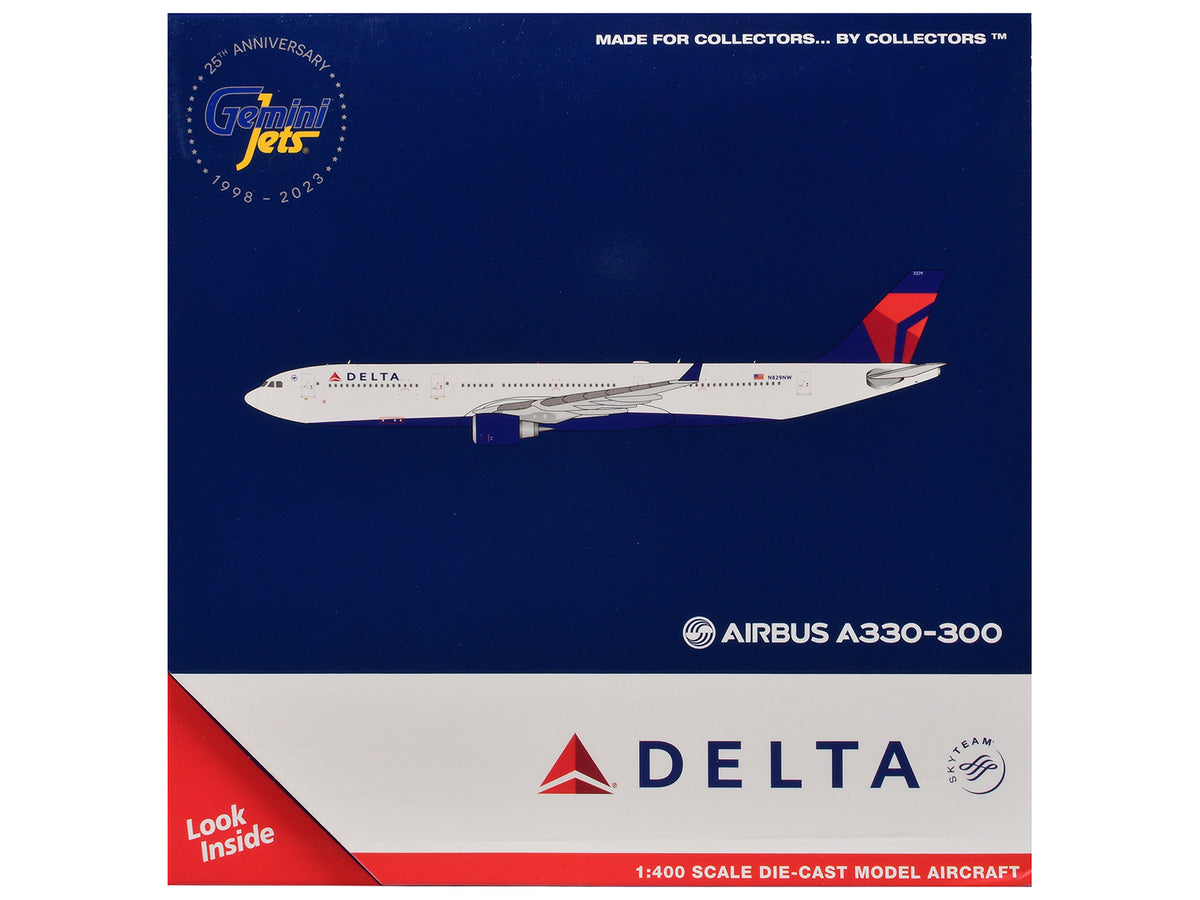 Airbus A330-300 Commercial Aircraft 'Delta Air Lines' (N829NW) White with Blue and Red Tail 1/400 Diecast Model Airplane by GeminiJets
