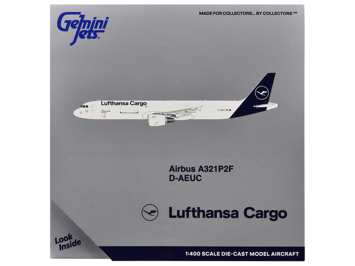 Airbus A321P2F Commercial Aircraft 'Lufthansa Cargo' (D-AEUC) White with Blue Tail 1/400 Diecast Model Airplane by GeminiJets
