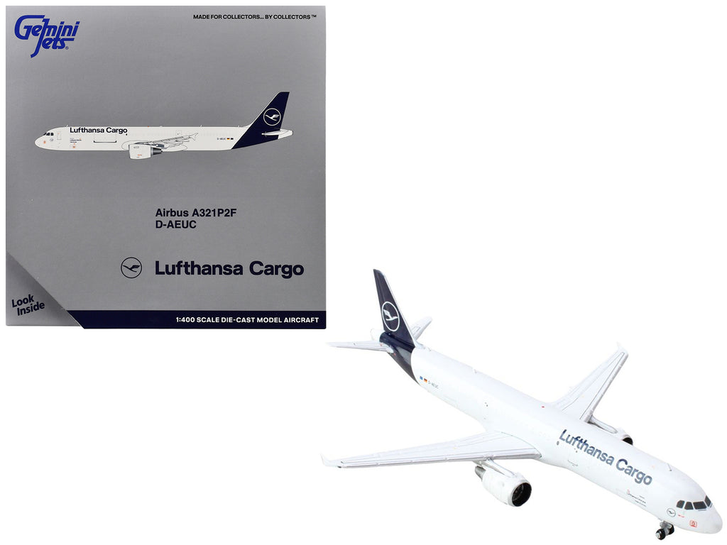 Airbus A321P2F Commercial Aircraft 'Lufthansa Cargo' (D-AEUC) White with Blue Tail 1/400 Diecast Model Airplane by GeminiJets