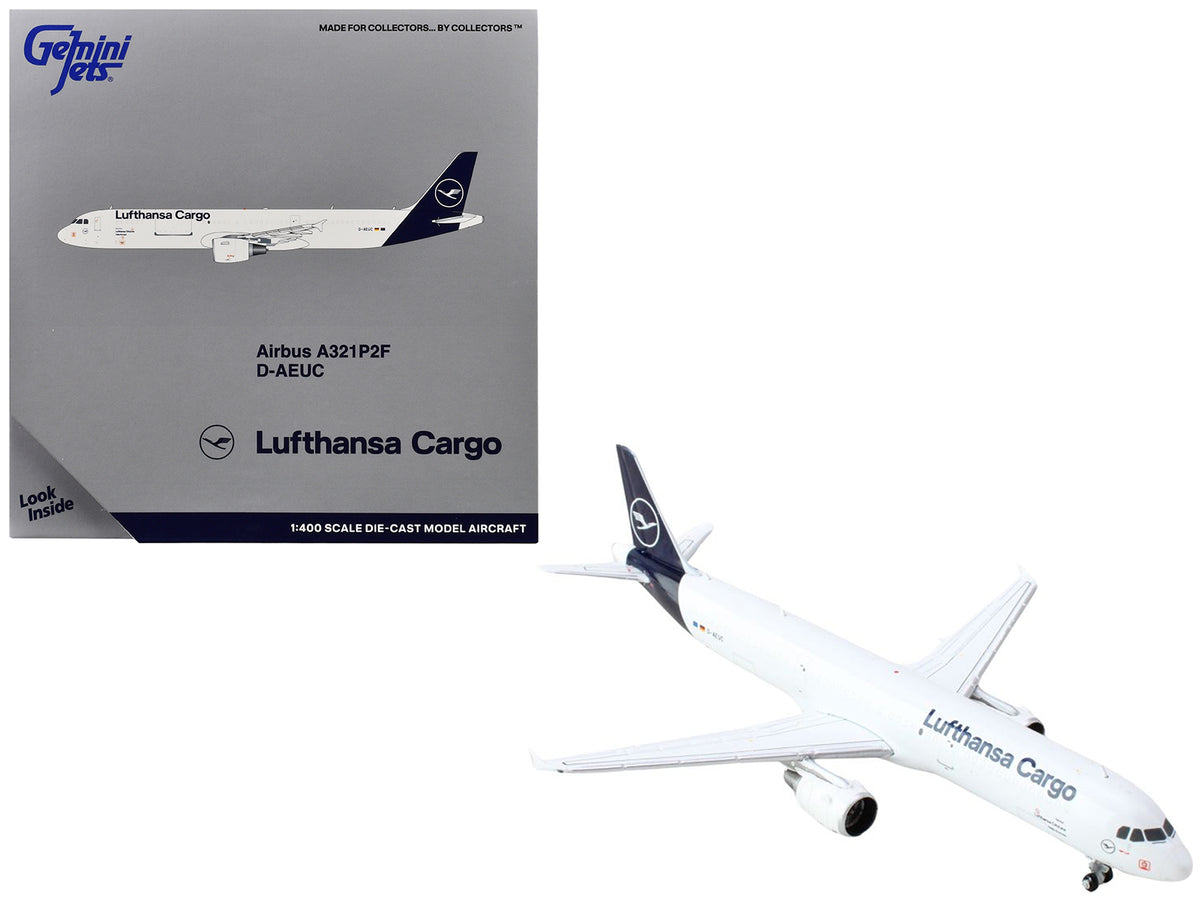 Airbus A321P2F Commercial Aircraft 'Lufthansa Cargo' (D-AEUC) White with Blue Tail 1/400 Diecast Model Airplane by GeminiJets