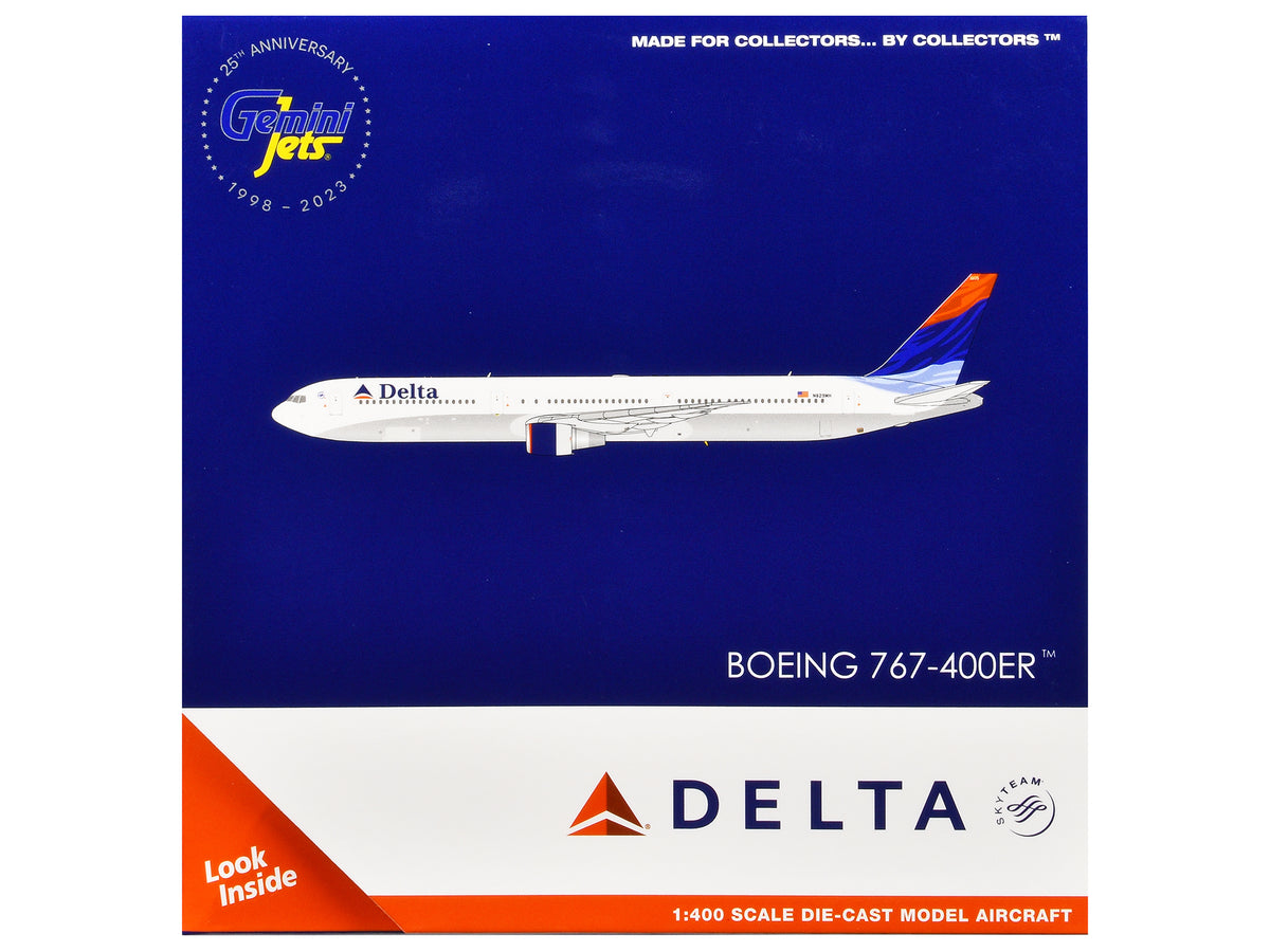 Boeing 767-400ER Commercial Aircraft 'Delta Air Lines' (N829MH) White with Red and Blue Tail 1/400 Diecast Model Airplane by GeminiJets