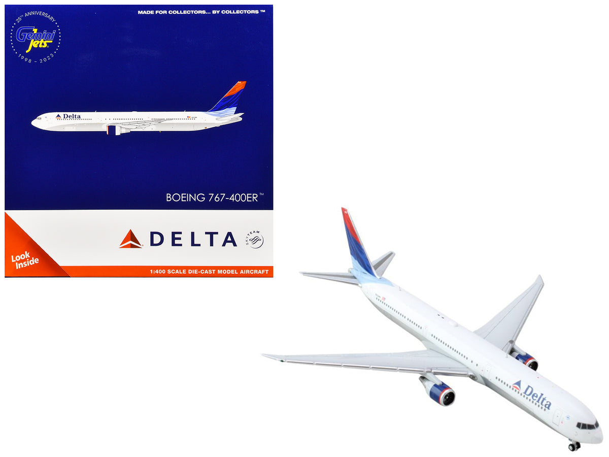Boeing 767-400ER Commercial Aircraft 'Delta Air Lines' (N829MH) White with Red and Blue Tail 1/400 Diecast Model Airplane by GeminiJets