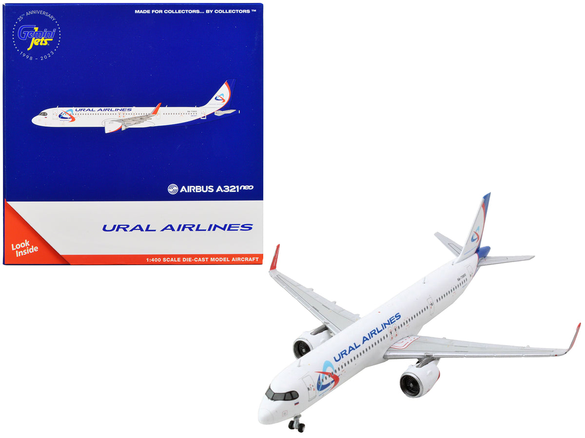 Airbus A321neo Commercial Aircraft 'Ural Airlines' White with Blue Tail 1/400 Diecast Model Airplane by GeminiJets