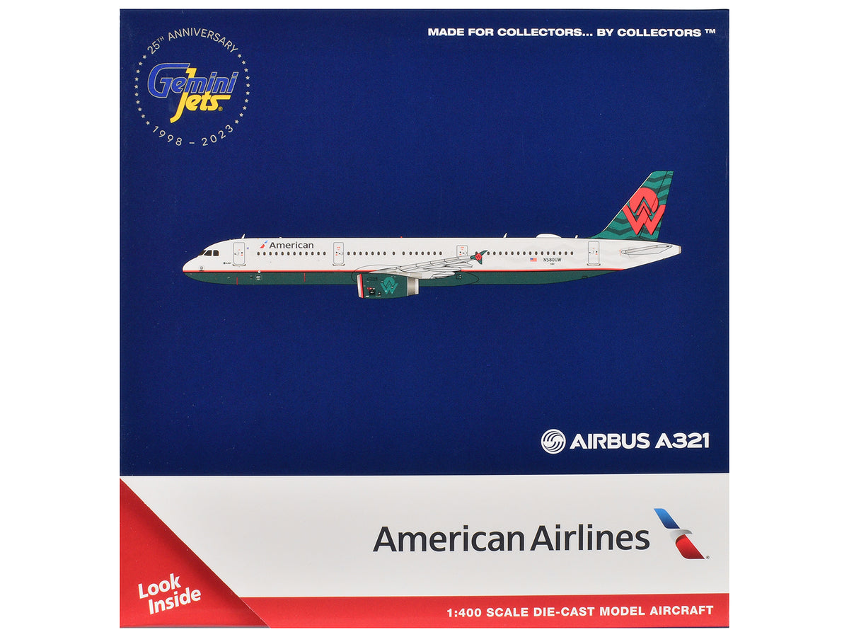 Airbus A321 Commercial Aircraft 'American Airlines - America West Heritage Jet' (N580UW) White with Tail Graphics 1/400 Diecast Model Airplane by GeminiJets