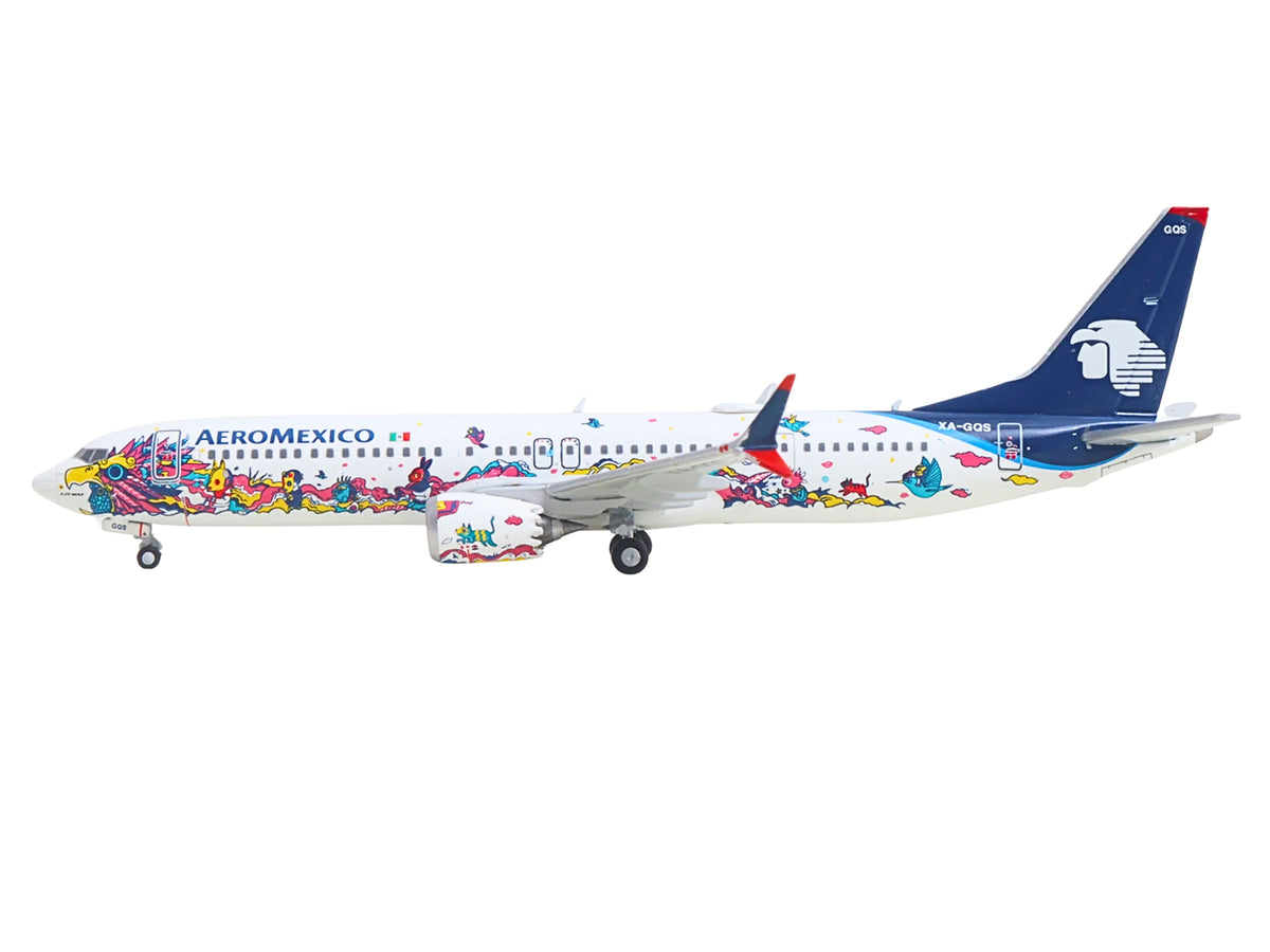 Boeing 737 MAX 9 Commercial Aircraft 'Aeromexico - Kukulcan' (XA-GQS) White with Graphics and Blue Tail 1/400 Diecast Model by GeminiJets
