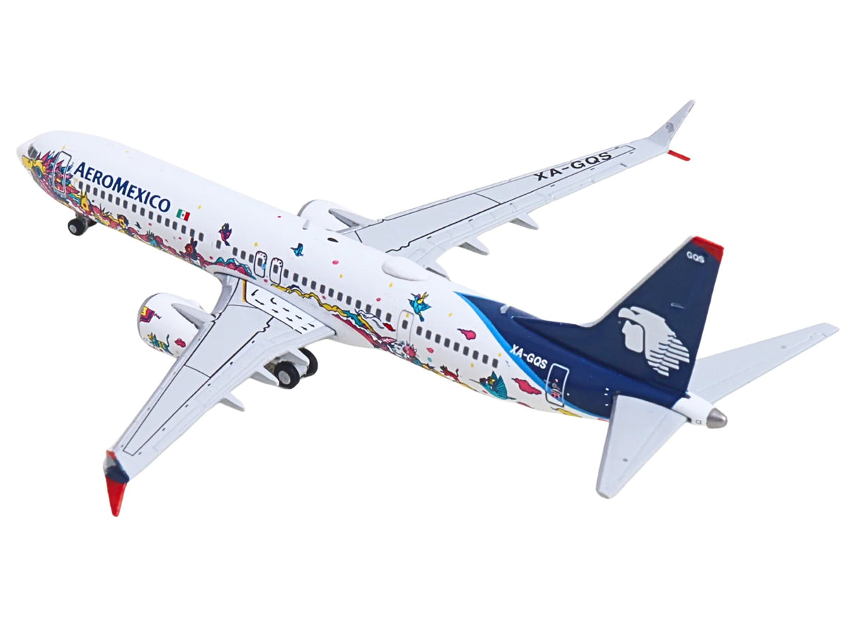 Boeing 737 MAX 9 Commercial Aircraft 'Aeromexico - Kukulcan' (XA-GQS) White with Graphics and Blue Tail 1/400 Diecast Model by GeminiJets