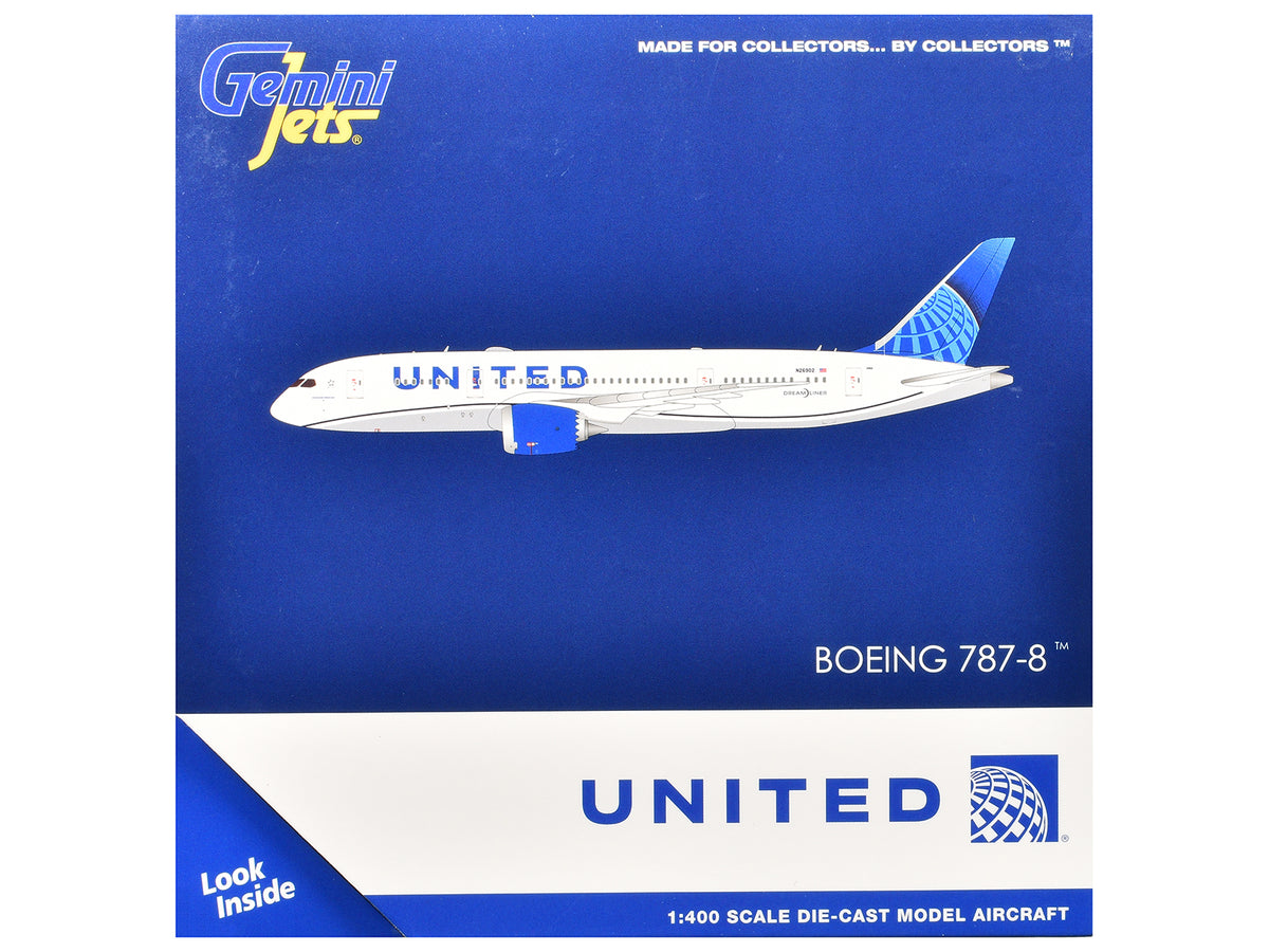 Boeing 787-8 Commercial Aircraft 'United Airlines' (N26902) White with Blue Tail 1/400 Diecast Model Airplane by GeminiJets