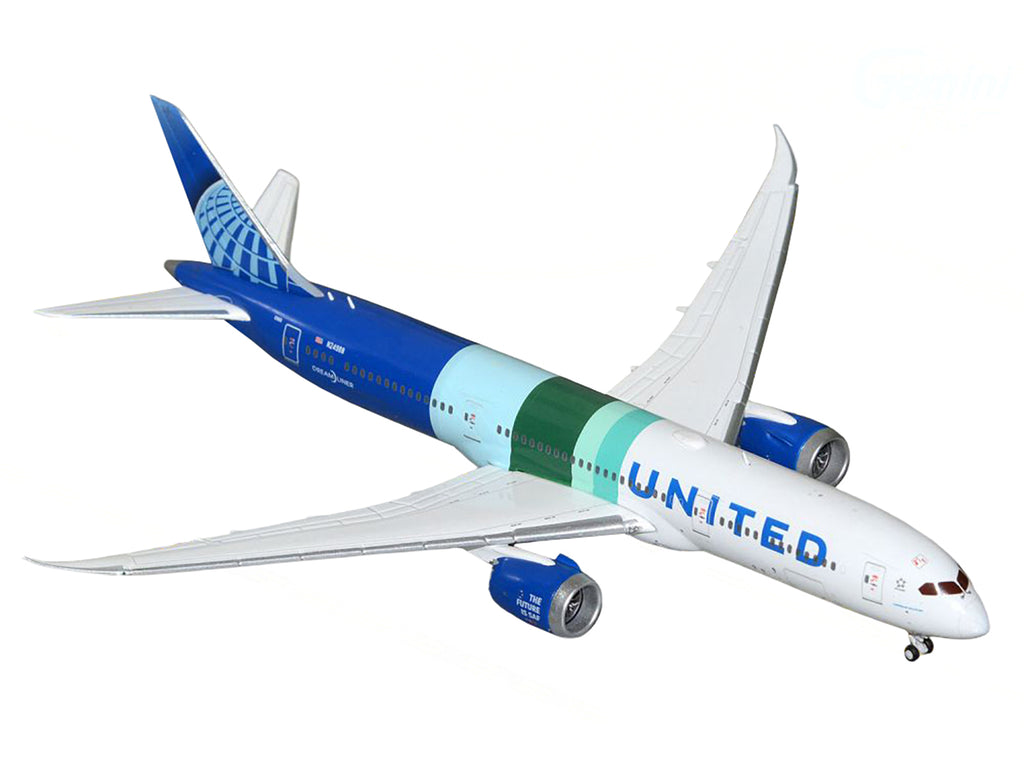 Boeing 787-9 Commercial Aircraft 'United Airlines - The Future is SAF' (N24988) White and Blue with Stripes 1/400 Diecast Model Airplane by GeminiJets